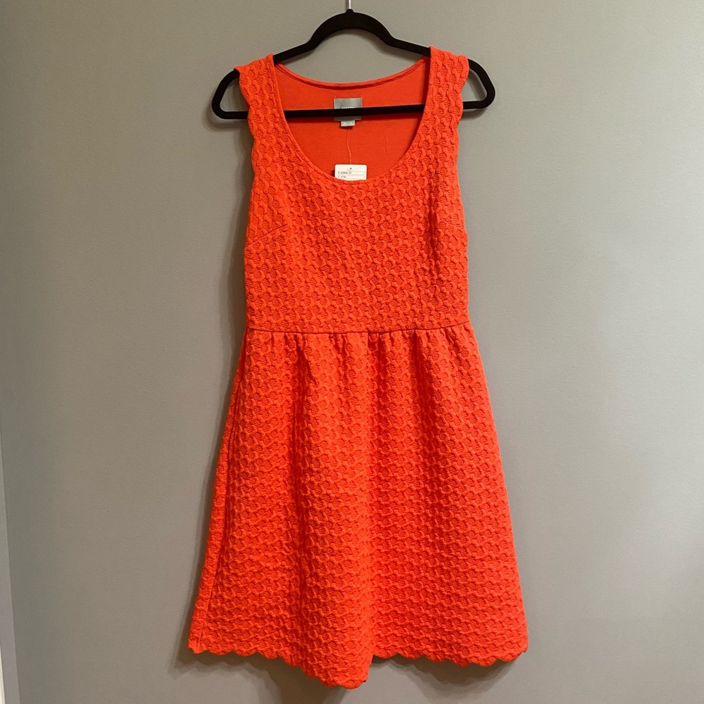[[Anthropologie]] Maeve Coral Scalloped Dress, Size Medium - Picture 3 of 13